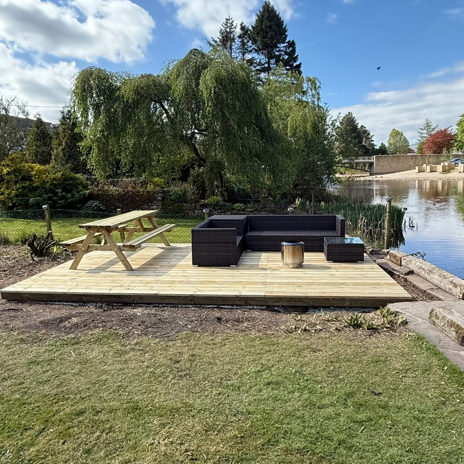 Riverside deck and seating